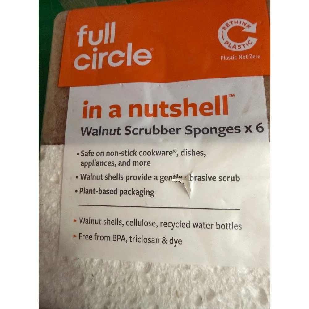 Full Circle In A Nutshell Walnut Scrubber Sponges 6 Pack FC24203‎ Eco Friendly